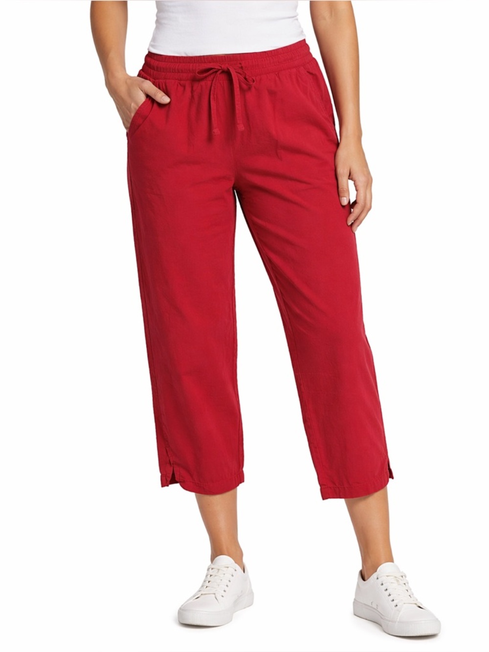 Southern Expressions Red Cotton Capri Pants Elastic Waist Pockets M